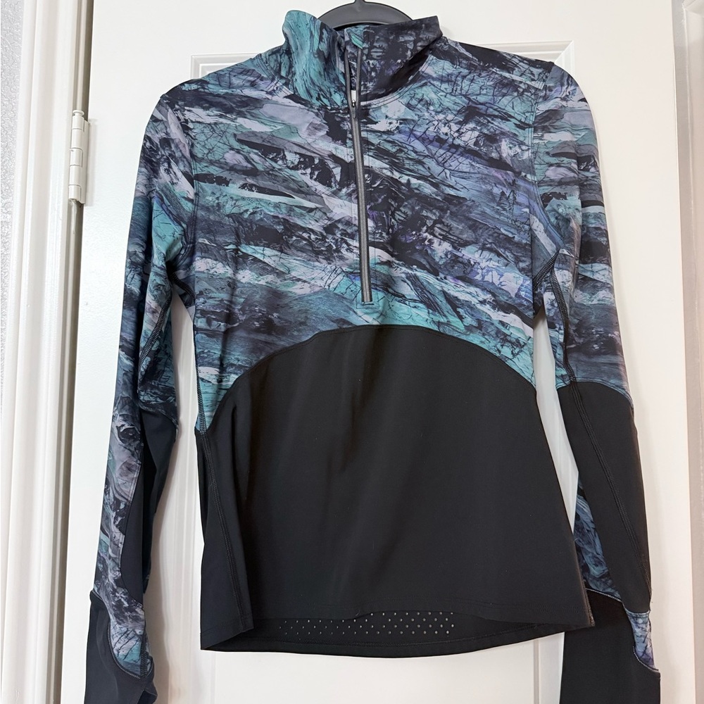Lululemon Marble Print Quarter-Zip Pullover in Teal & Black